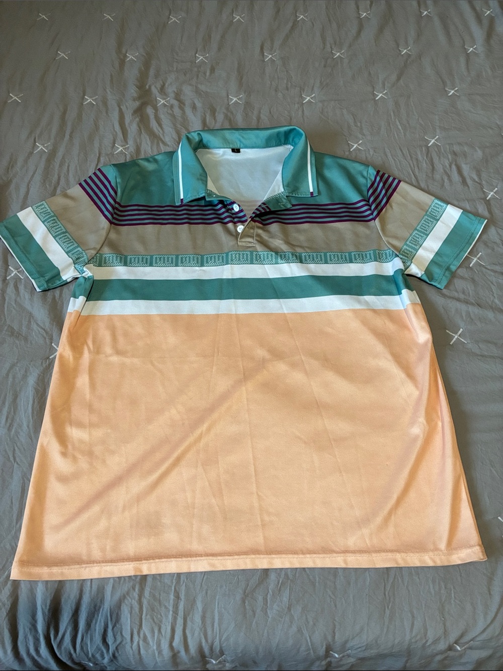 Mens Striped Polo Shirt in Peach & Teal